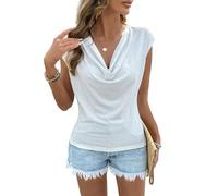 Fronage Blouses for Women UK Elegant Smart Cowl Neck Top Short Cap Sleeve Ruched Sequin Sparkly Tunic Party Top White