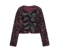 Fronage Cardigans for Women Uk Sequin Top Cropped Bow Tie Front Buttons Long Sleeve Sparkly Ladies Sequin Jackets