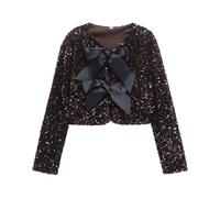 Fronage Cardigans for Women Uk Sequin Top Cropped Bow Tie Front Buttons Long Sleeve Sparkly Ladies Sequin Jackets