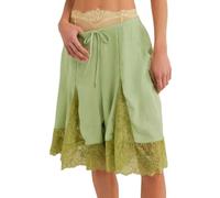 Fronage Lace Patchwork Satin Bermuda Shorts for Women Elastic Waist Cute Coquette Y2k Shorts Sleepwear Nightwear Bottoms