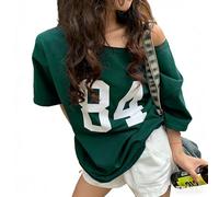 Fronage Off The Shoulder Tops for Women Short Sleeve Y2K Jersey Number Graphic Oversized Tshirts E-Girl Tees Green