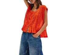 Fronage Women’s Tie Front Ruffle Boho Tops Flowy Sheer Short Sleeve Lace Blouse Y2k Embroidered Babydoll Button Down Shirts