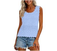 Fronage Women's Crochet Knit Tnak Top Hollow Out Scalloped Edge Eyelet Tank Top Summer Boho Sleeveless Vacation Vest Blue