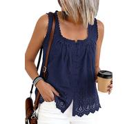 Fronage Womens Tank Tops Embroidered Eyelet Button Down Crop Top 2026 Summer Dressy Tops Sleeveless Beach Vacation Outfits Navy Blue