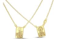 FRONAY 14k Gold Plated 925 Sterling Silver Double-Sided Scapular Necklace - Religious Escapulario Pendant Fine Jewelry, Made in Italy, Metal, No Gemstone