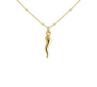 FRONAY Italian Red Horn Necklace - 14k Gold Plated Silver Cornicello Good Luck Pendant, Sterling Silver