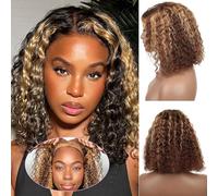 Fronbanis 5 x 5 HD Lace Closure 4/27 # Highlight Ombre Deep Wave Bob Wig for Black Women Glueless Curly Honey Blonde Wigs Real Hair Pre Plucked Wear and Go Wigs 180 Density for Beginners