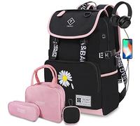 FRONET School Bags for Girls, Teenage Girl's Backpack for Primary Secondary Junior Senior School Kids Children Book Bag College Students Women Casual Daypack Bookbag Set with Lunch Box, Pencil Case