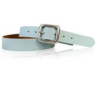 FRONHOFER Genuine Leather Belt Square Silver Buckle 1.2 inches, Size:waist size 35.5 inch (90 cm), Color:Aqua