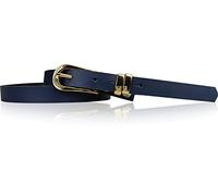 FRONHOFER Genuine Leather Slim Belt Gold Buckle 0.7 inches, Size:waist size 33.5 inch (85 cm), Color:Marine