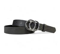 FRONHOFER Women's Cowhide Leather Belt 3 cm Wide, 2-3 mm Thick - Silver Double Ring Buckle 6x5 cm, Interchangeable Snap Button for Trousers, Jeans & Dresses