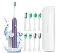 Fronix Electric Toothbrush for Adults with 8 Brush Heads, Sonic Toothbrush Rechargeable with a Holder & Travel Case, Power Whitening Toothbrush with Timer, 2.5 Hours Charge for 120 Days Use - Purple