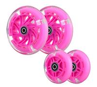 Front 120mm & Rear 80mm Light-Up Flashing 3-Wheeled kid Scooter Replacement Wheels, Complete Wheels Set for 3-Wheeled Kid Push Scooter, Set of 4 (Pink)