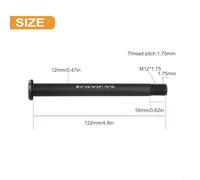 Front and Rear Thru Axle Replacement in 12mm or 15mm Diameter, Multiple Lengths from 122mm to 181mm, Thread Pitch Options P1.5 and P1.75, Lightweight Black Aluminium Alloy(Φ12x122LxM12 (P1.75)x16L)