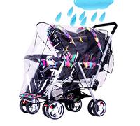 Front and Rear Twin Strollers Rain Cover Double Tandem Baby Stroller Transparent PVC rain Cover Waterproof Universal Weather Shield for Pushchair Pram Buggy Rain Cover with Canopy