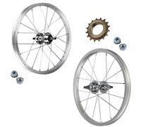 Front and Rear Wheel 16 x 1.75 for 16 Inch Bikes Graziella + 16 Teeth 1 Speed Pinion