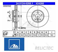 Brake disc ATE 24.0124-0260.1 for BMW X1 (F48) 1.5 2014-2022