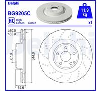 Delphi Front Brake Disc BG9205C 344mm Vented Coated Single for Mercedes