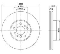 Front Brake Disc Fits BMW X5 Ø 332 mm HELLA 8DD 355 127-631