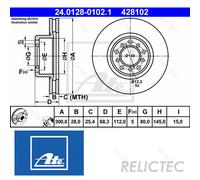 Brake disc ATE 24.0128-0102.1 for MERCEDES-BENZ S-CLASS (W126) 4.1 1985-1991