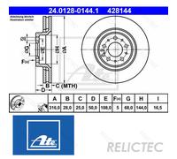 1X Brake disc ATE 24.0128-0144.1 for VOLVO S60 I (384) 2.4 2001-201