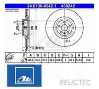 2x Brake disc Vented 24.0130-0242.1 ATE for VOLVO XC90 II XC60 II