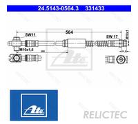 Brake Hose for AUDI SEAT SKODA ATE 24.5143-0564.3