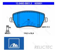ATE Brake pad set 13.0460-5801.2 not prepared for wear indicator, excl. wear warning contact with brake caliper screws NISSAN: MICRA 3, Micra C+C 3
