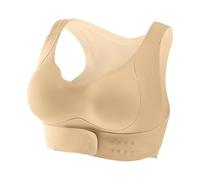 Front Buckle Lifting Breathable Correction Bra Seamless Cross Wirefree Back Shaping Racerback Comfort Push up no dig Yoga Bra (Light Brown,L)