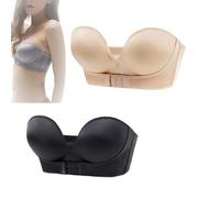 Front Buckle Strapless Wireless Bra,Strapless Front Buckle Bra for Women,Solid Bandeau Invisible Strapless Push Up Bra (2pcs-a,40/90F)