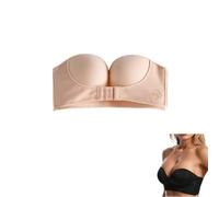 Front Buckle Strapless Wireless Bra,Strapless Front Buckle Bra for Women,Solid Bandeau Invisible Strapless Push Up Bra (Nude,32/70AB)