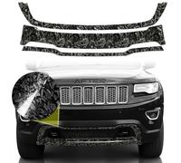 Front Bumper Chrome Delete fit for 2014-2021 Jeep Grand Cherokee with Gloss Black Forged Carbon Fiber Blackout Film Vinyl Wrap Overlay Kits Accessories