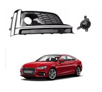 Front Bumper Fog Light Grille Insert for Audi A5 2017-2020, Mesh Cover Lower Grille Replacement Stylish Protective,Right- Silver