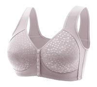 Front Button Non-Wired Bra Front Fastening Sports Bras Comfort Snap Closing Wirefree Lace Underwear for Old Women T-Shirt Bra Ladies Buttery Plus Size Unwired High Impact Bras Grey