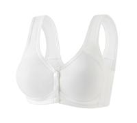 Front Button Wireless Padded Bra Plus Size Full Figure Snap Closing Bras Cotton Vest for The Elderly Daily Bras Womens Breathable Zero Feel Wirefree Post Surgery Push Up Cup Underwear White