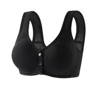 Front Button Wireless Padded T-Shirt Bra Plus Size Full Coverage Front Clasp Bras Cotton Vest for Ladies Yoga Bras Women Stretch Zero Feel Non-Wired Post Surgery Push Up Cup Bralette Black