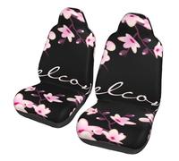 Front Car Seat Covers Flower Cherry S Pink Black Welcome Set Of 2 Car Seat Cushions Breathable Front Seats Protector For Motorhome Accessories Suv 52X138Cm