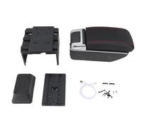 Front Center Console Armrest Box, Extendable Arm Rest Organizer Storage Case with USB Charging Port, Adjustable Width Center Console Storage Box for Most Cars SUVs MPVs (Black Red Line)