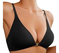 Front Closure Bras for Women No Underwire Low Cut V Padded Bralette Seamless Comfy Bras with Support Sports for Women Bra Black