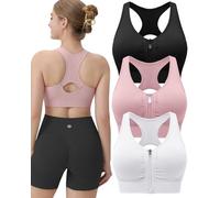 Front Closure Compression Bra for Women, Padded No Underwire Surgical Bra, Black White Pink 3 Pack, M