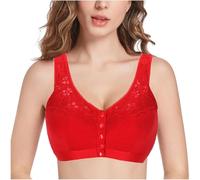 Front Closure Post Surgery Mastectomy Bras with Pockets Cotton Full Coverage Bra Women's Everyday Wireless Lingerie(Color:Red,Size:40/90ABC)