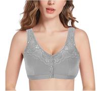 Front Closure Post Surgery Mastectomy Bras with Pockets Cotton Full Coverage Bra Women's Everyday Wireless Lingerie(Color:Grey,Size:46/105ABC)