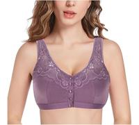Front Closure Post Surgery Mastectomy Bras with Pockets Cotton Full Coverage Bra Women's Everyday Wireless Lingerie(Color:Purple,Size:36/80ABC)