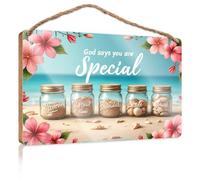 Front Decorative Wooden Sign God Says You are Special: A Beach Jar Collection Wooden Sign Man Cave Decor Welcome Sign(23X35CM)
