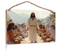 Front Decorative Wooden Sign Jesus and Disciples in The Wilderness Wooden Sign Man Cave Decor Welcome Sign(23X35CM)