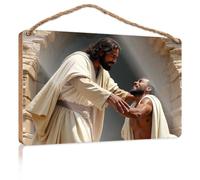 Front Decorative Wooden Sign Jesus Reaches Out To A Man In Need Wooden Sign Outdoor Wall Decor Farmhouse Decor For The Home(23X35CM)