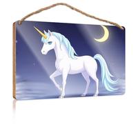 Front Decorative Wooden Sign Magical Unicorn Under The Moonlit Sky Wooden Sign Man Cave Decor Welcome Sign(20X30CM)