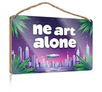 Front Decorative Wooden Sign Neon Lights, Palm Trees, And A Futuristic Spaceship Wooded Sign Funny Bathroom Decor Decore For Room(23X35CM)