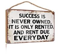 Front Decorative Wooden Sign Success Is Never Owned, It Is Only Rented, And Rent Due Everyday Home Decor Farmhouse Office Signs For Desk Funny(20X30CM)