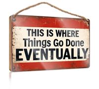 Front Decorative Wooden Sign This Is Where Things Go Done Eventually Home Decor Farmhouse Office Signs For Desk Funny(23X35CM)